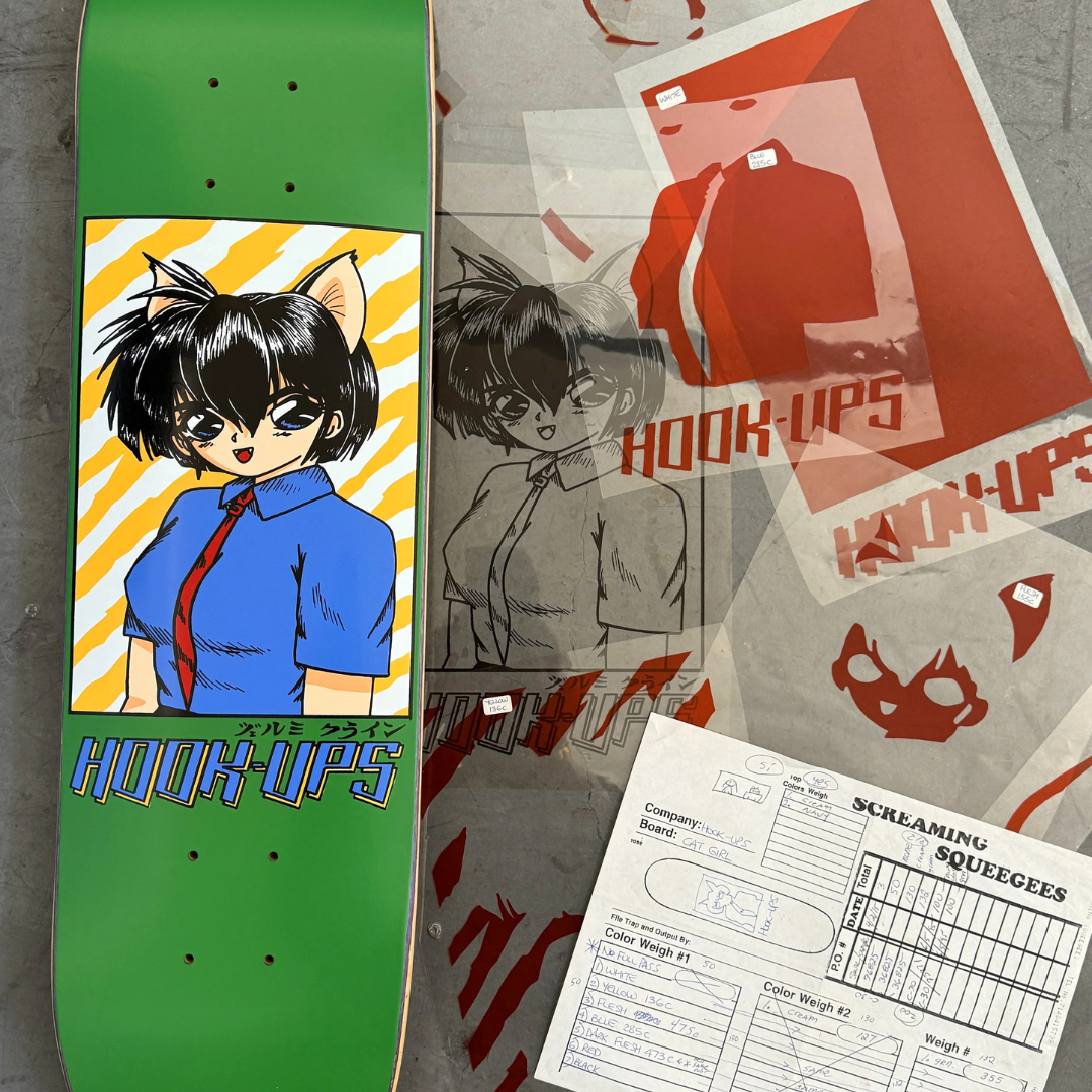 Hook-Ups 30th Anniversary Cat Girl #2 HANDSCREENED Deck - 7.5