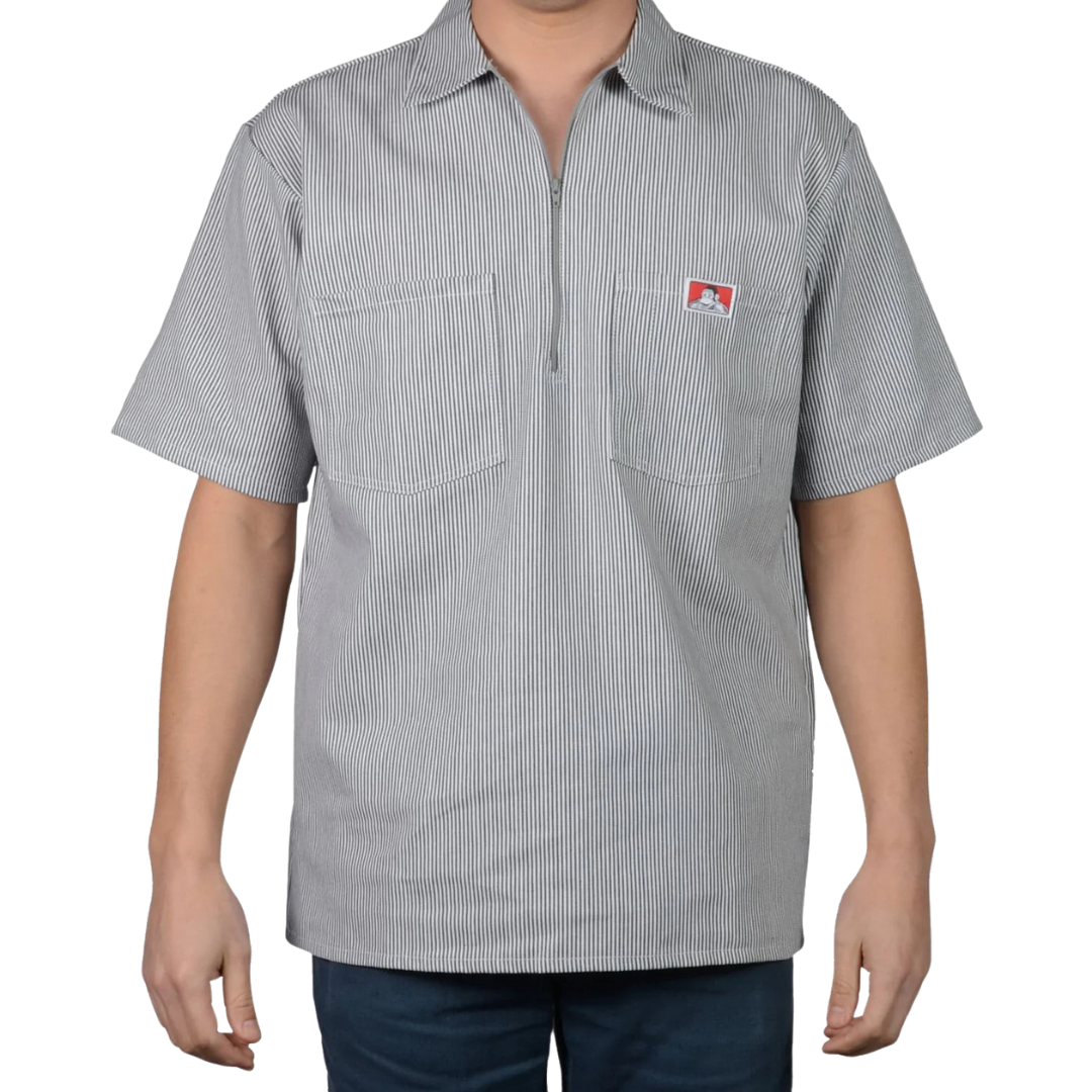 Ben Davis Stripe Half Zip Short Sleeve Shirt