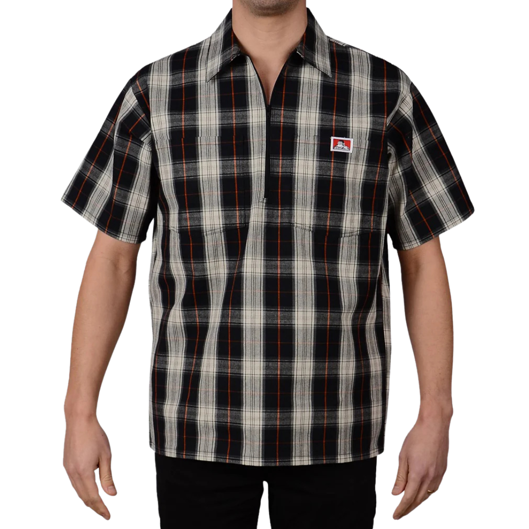 Ben Davis Plaid Half Zip Short Sleeve Shirt