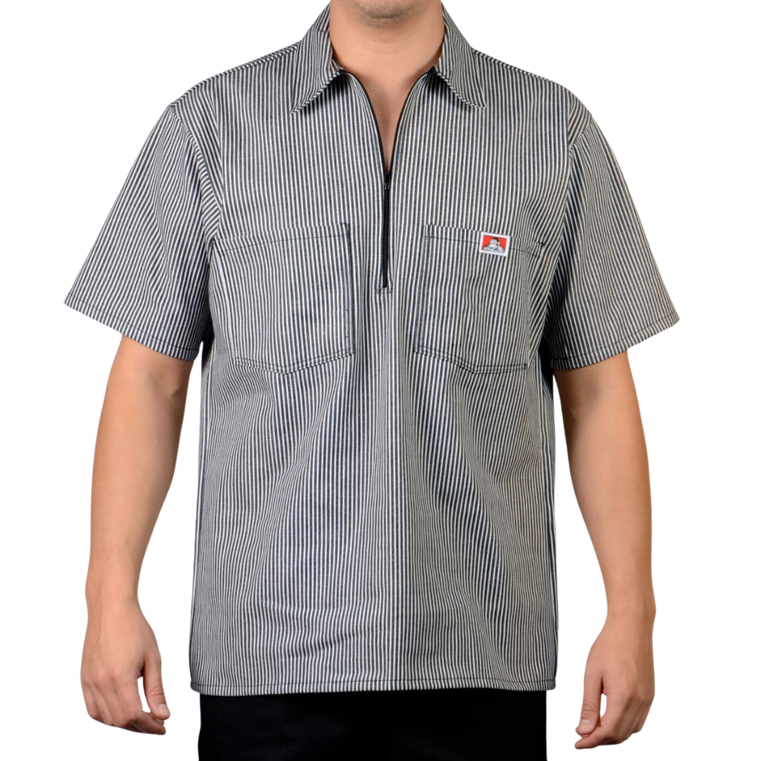 Ben Davis Stripe Half Zip Short Sleeve Shirt