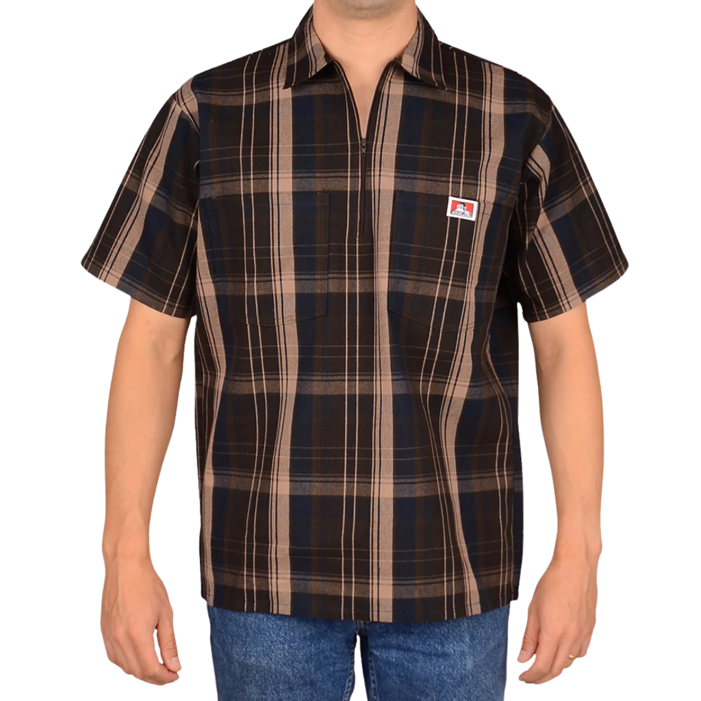 Ben Davis Plaid Half Zip Short Sleeve Shirt