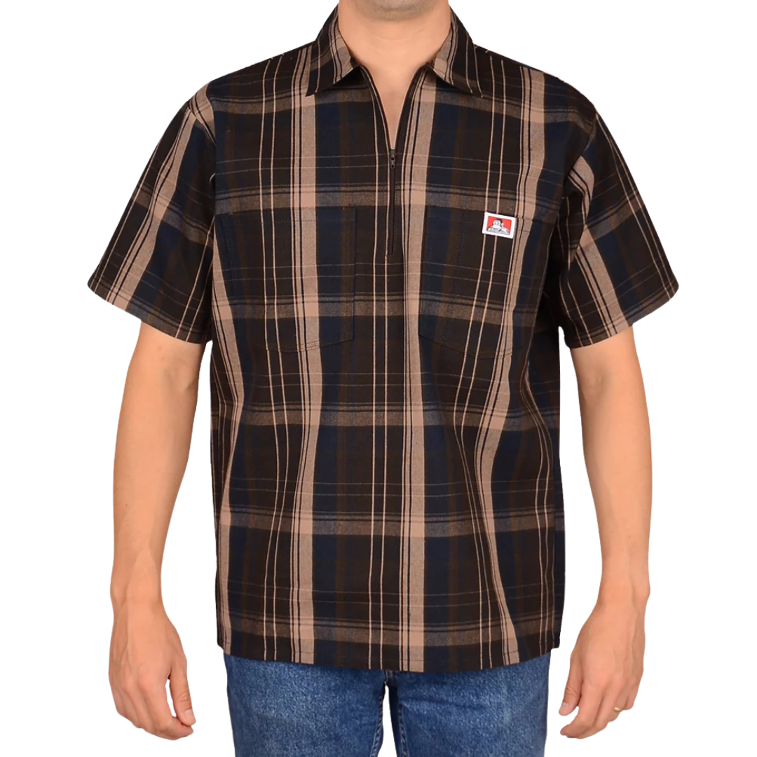 Ben Davis Plaid Half Zip Short Sleeve Shirt