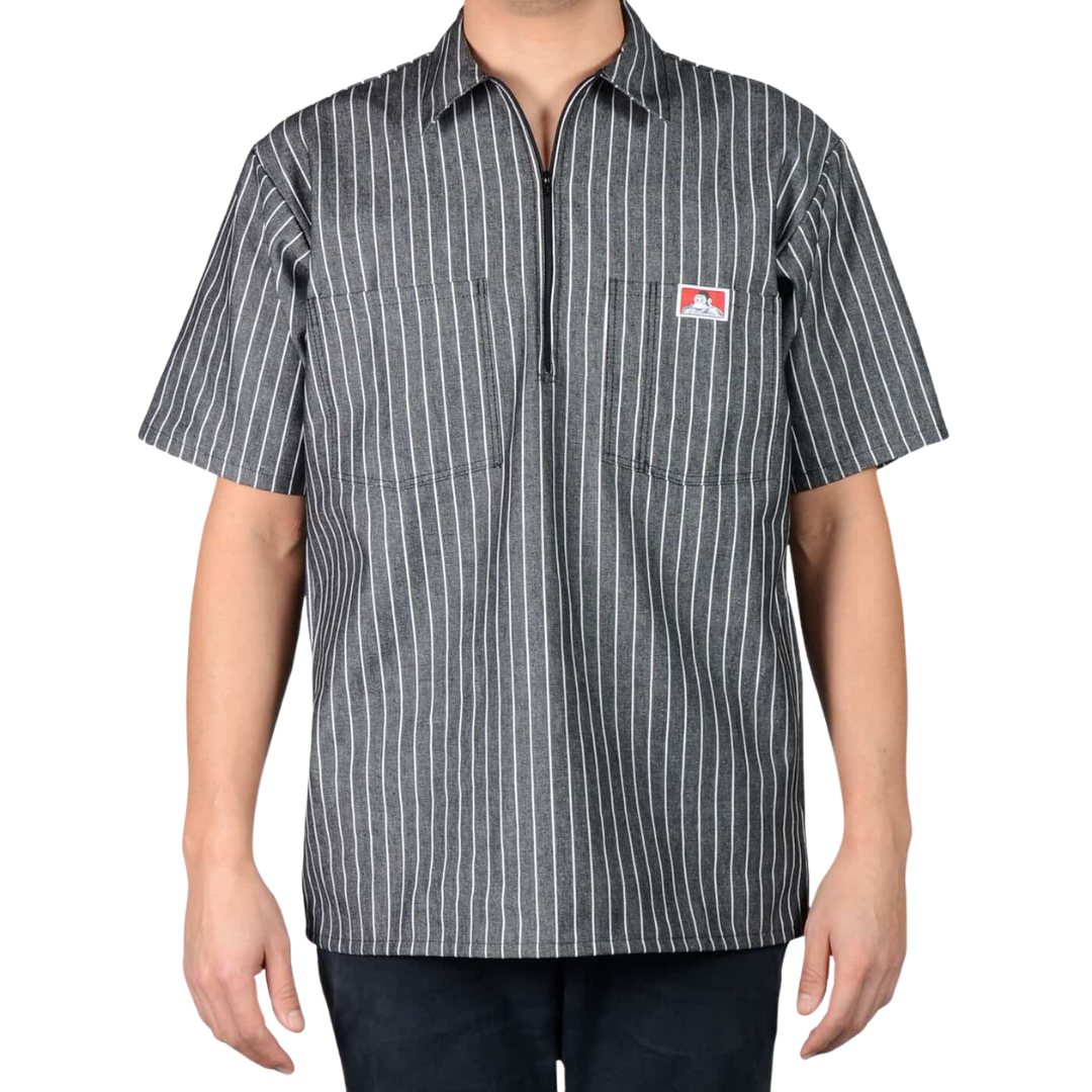 Ben Davis Stripe Half Zip Short Sleeve Shirt