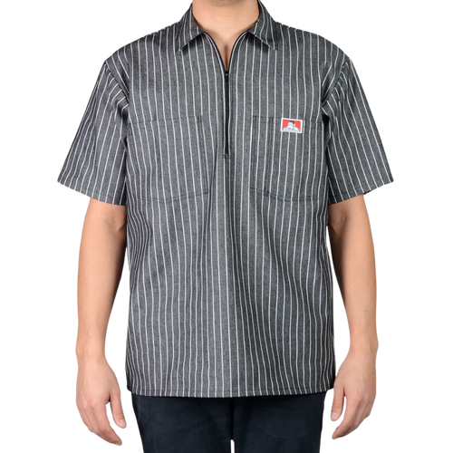 Ben Davis Stripe Half Zip Short Sleeve Shirt