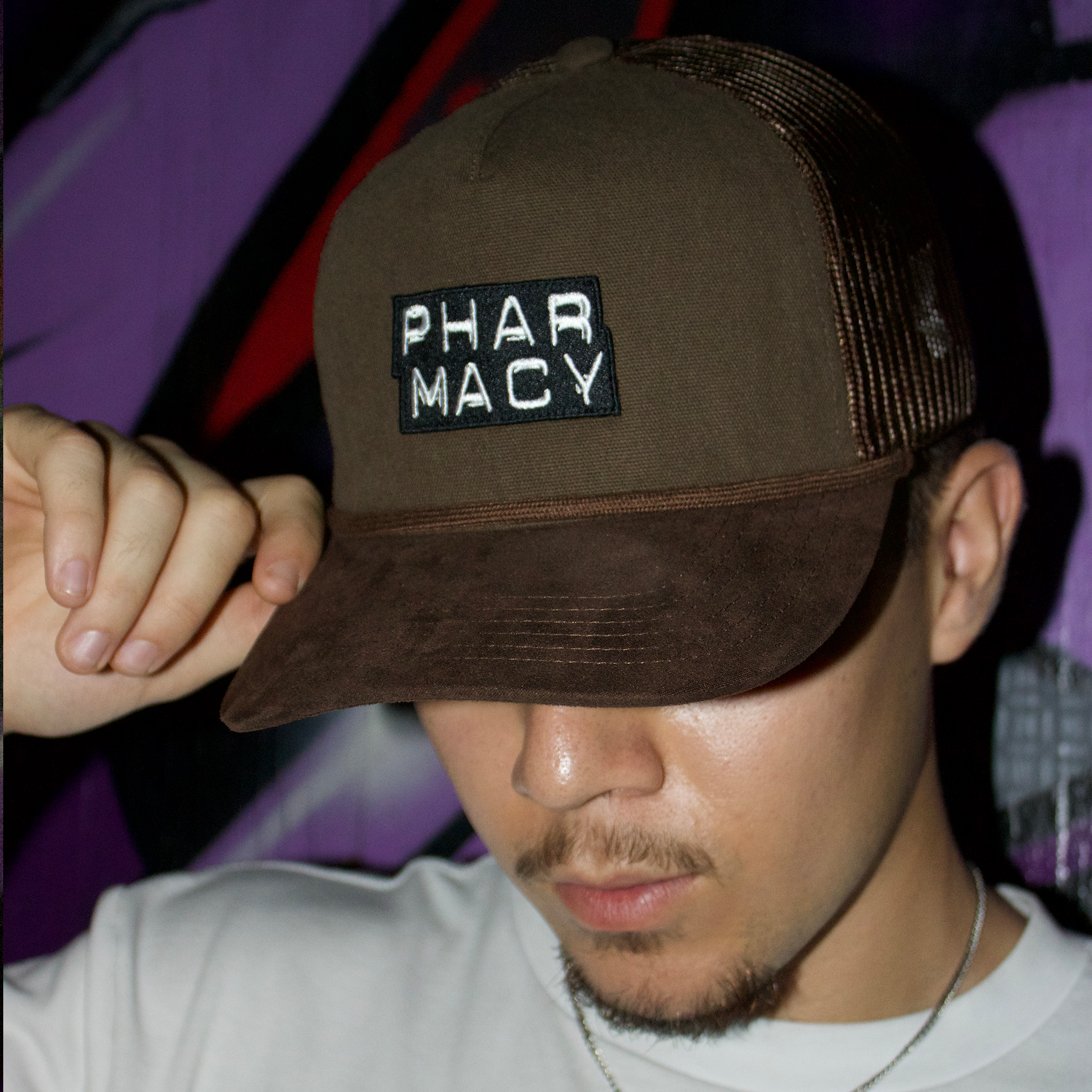 Pharmacy Mini Stacked Suede Trucker