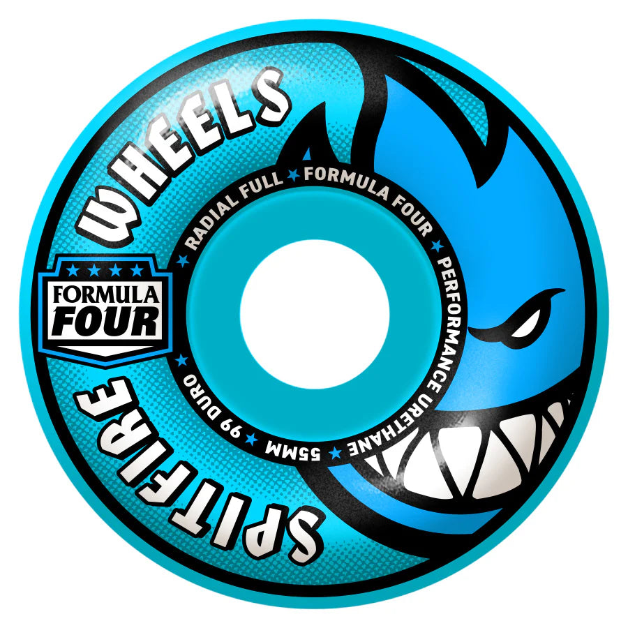 Spitfire Formula Four Light Blue Radial Full Wheel - 55mm